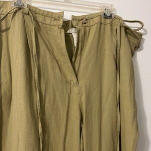 H&M Tan Wide Leg Linen Pants with Belted Waist